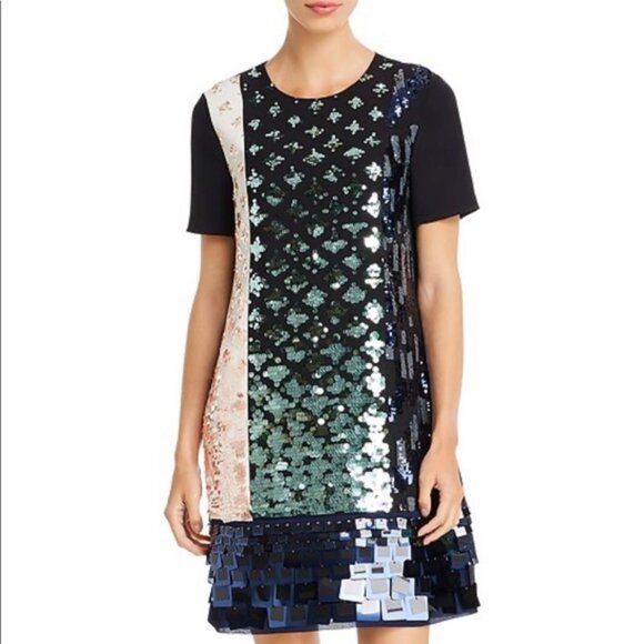 Tory Burch Dresses & Skirts - Tory Burch Women's Retro Sequin Colorblock Shift Dress Black Cream Sz L